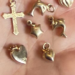 Seven 14k Solid Gold Different Designs Charms, Total Weight Reach To Almost 3grams