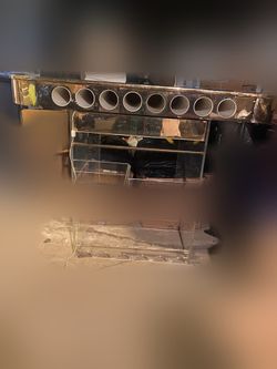 Bar  Gold Trim With 8 Bottle Holders With 2 Shelves And Mirror Top