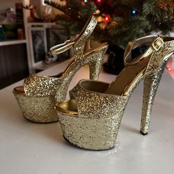 Pleaser gold glitter stilletos size 7