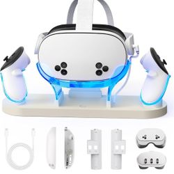 YOGES Charging Dock for Meta Quest 3 & Quest 3S, 2-in-1 Fast Charging Station with 2 Rechargeable Batteries, Charge VR Headset and Controllers
