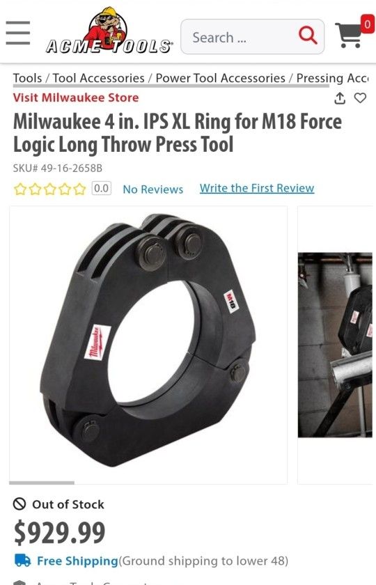 Milwaukee 4 in. IPS XL Ring for M18 Force Logic Long Throw Press Tool $500