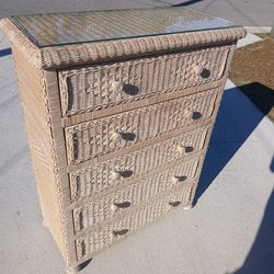 Vintage Wicker Dresser Glass Top