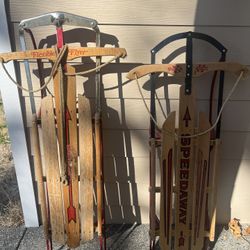 2 Wooden Snow Sleds 