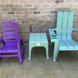 Two Outside Chairs And A Small Table. Small Chair Is Rocker. $25 For All. Cash Only