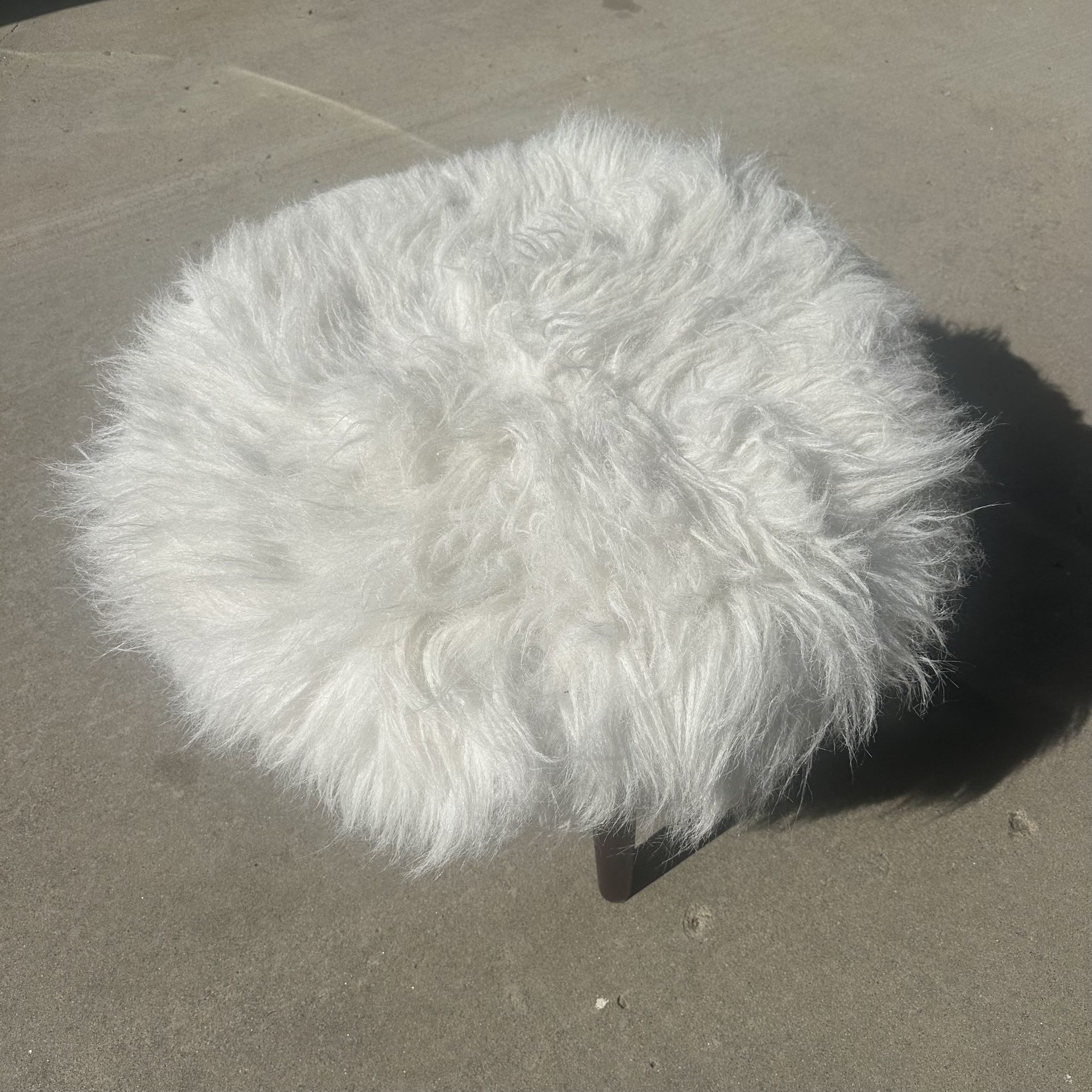 White Fluffy Round Stool Ottoman