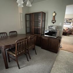 Dining table with 4 chairs, China Cabinet, Microwave Cabinet (Keller Furniture)
