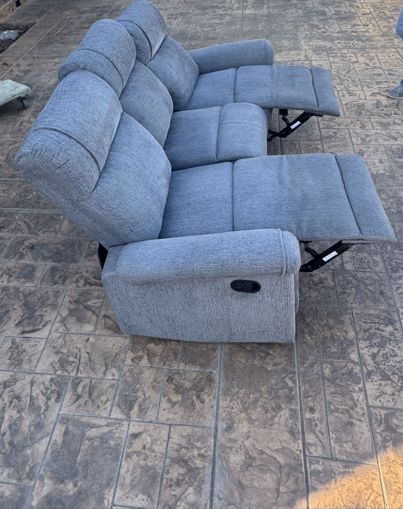 Manual Reclining Grey Couch 