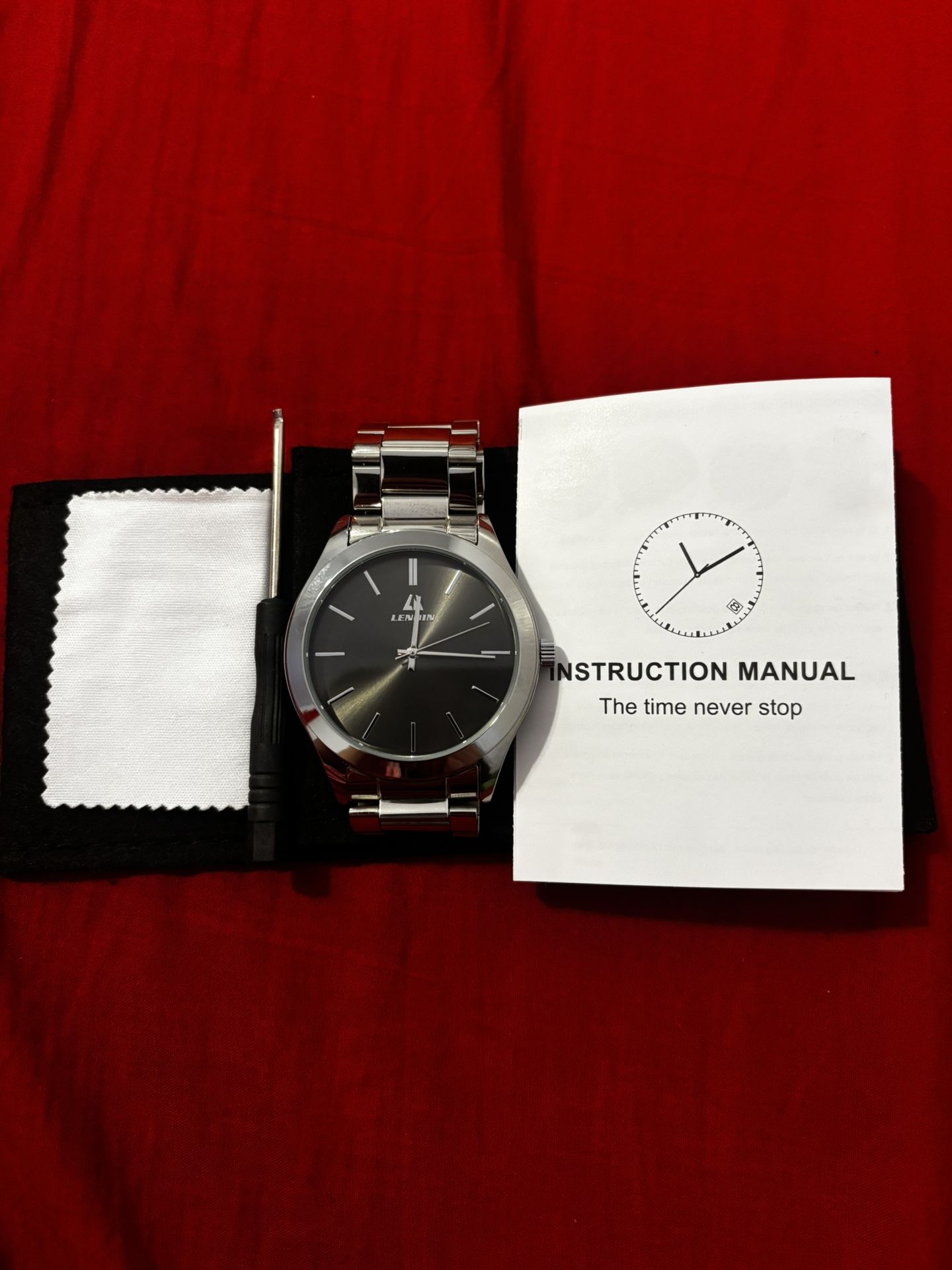 New Stainless Steel Adjustable Silver And Black Watch