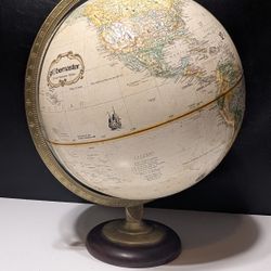 Vintage 1990s Globemaster 12” World Globe Raised Relief Brass Axis Wood Base

