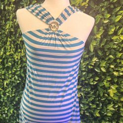 Michael Kors Blue & White Striped Summer Maxi Dress