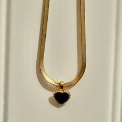 Gold & Black Heart Charm Necklace On Snake Chain