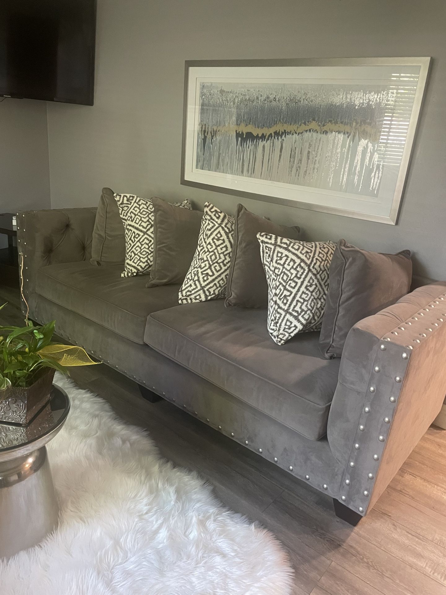 Grey Suede Sofa Set