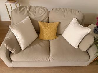 IKEA Beige Sofa + 3 Throw Pillows