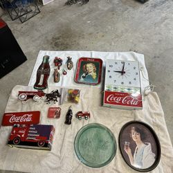 Coca Cola Memorabilia Lot (Clock, Toys, Trays)