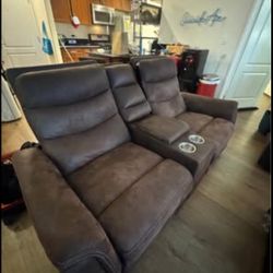 2-Piece Tufted Brown Reclining Couch Set – Like New! Super Comfy w/ Cup Holders –can be sold separate or together
