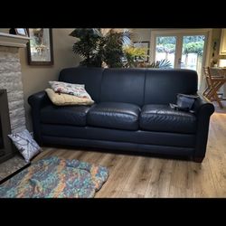 78” Blue leather couch 