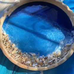 Large Wooden Tray With Resin 