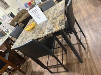 5 pieces Faux Marble Counter Height Dinning Set