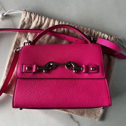 Lou Flap Neon Pink Rebecca Minkoff Top Handle and shoulder strap