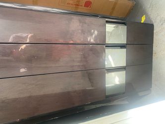 2-Piece Dark Wood Mirrored Storage Cabinet / Wardrobe Set