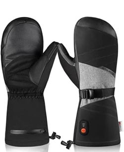 Heated Mittens for Men Women, 3000mAh Rechargeable Electric Waterproof Ski Gloves for Work Skiing Snowboarding Hiking Camping