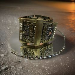 Vintage Sumni Chunky Rhinestone Engraved Buckle Stretch Bracelet