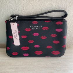 Victoria’s Secret red lips kisses logo black wristlet