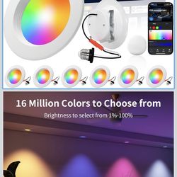 Peteme E26 Retrofit LED Recessed Lighting 4 Inch, IC Rated ETL Certified Smart Can Light Baffle Trim Style, RGBCW Dimmable Color Changing Soffit Downl