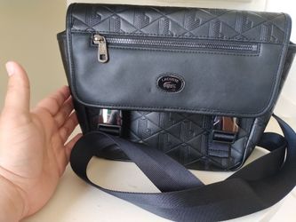Lacoste Authentic Black Leather Crossbody Messenger Bag