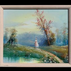 ⭕️ Vintage Framed Landscape Painting 24x20 Signed Wall Art