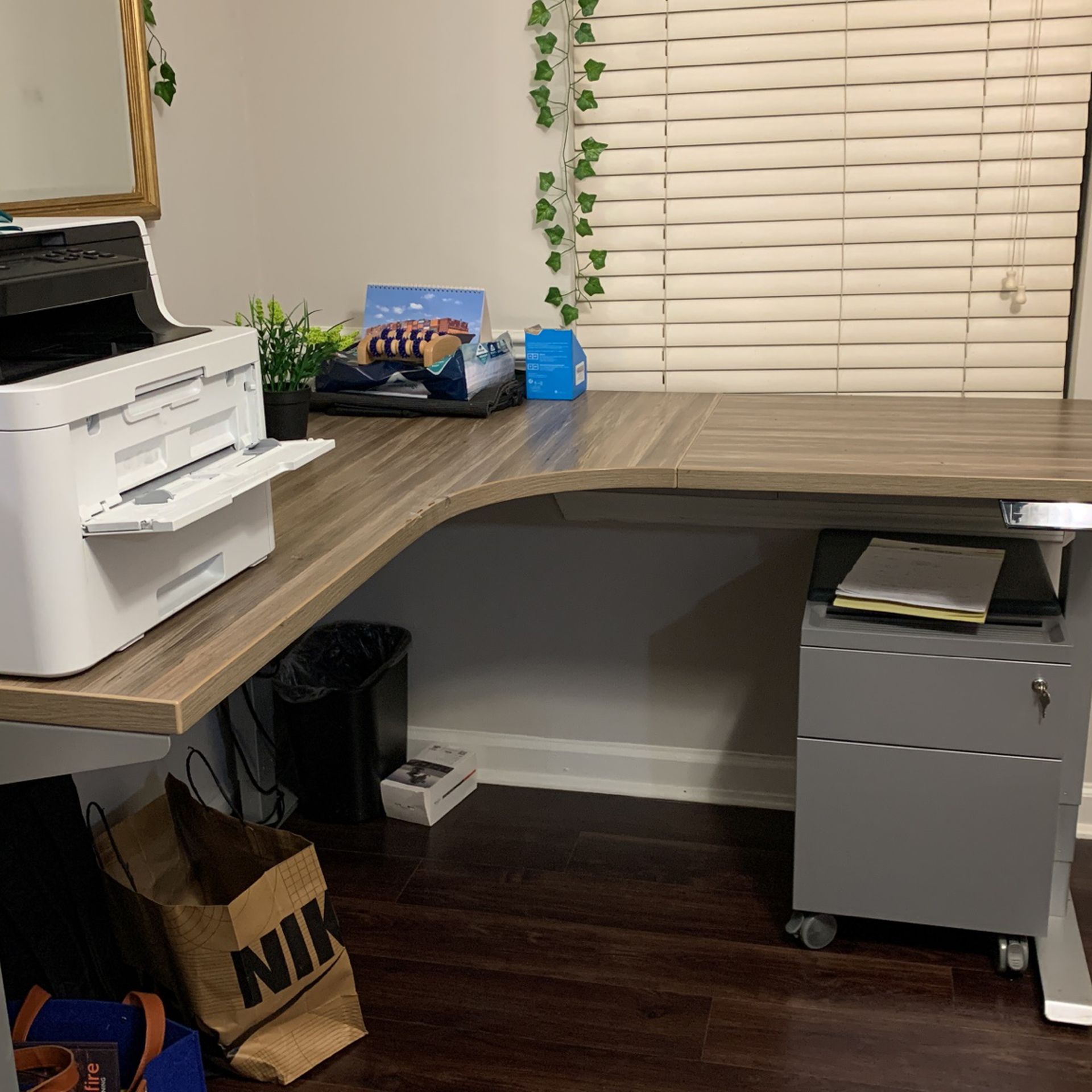 Ergonomic Corner Work Desk + Small Drawer Organizer For Sale