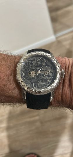 Dragon Engraved Silver-Tone Statement Watch