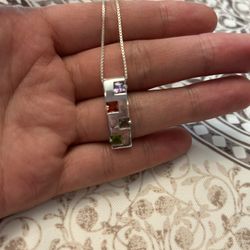 Beautiful 925 stearling silver necklace and pendant multi color 
