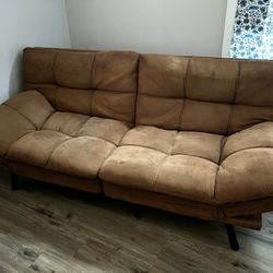 Futon Sofa Bed Convertible Couch Mattress Brown Faux Suede Almost 6 Foot