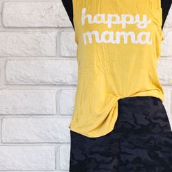 Camo HeyNuts Yoga Pants (M) + Gayson Threads ‘Happy Mama’ Tee (M) – Fun & Functional Athleisure!