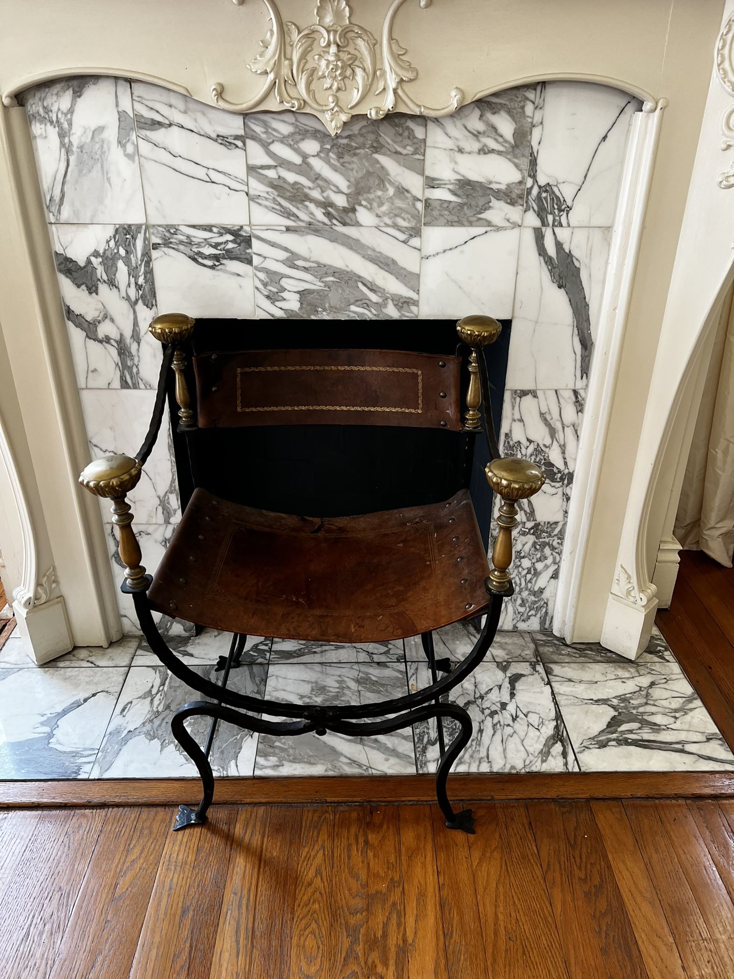 Wrought Iron And Leather Chair 20th Century