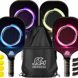 Graphite Pickleball Paddles Set of 4-Pickleball Rackets Set Includes 4 Pickleball Paddles&4 Balls&4 Replacement Soft Grip&1 Portable Carry Bag