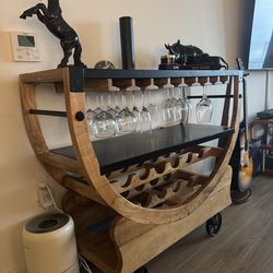 Liberty Furniture Danley Bar Cart – Solid Wood Wine Rack / Liquor Cabinet / Industrial Console