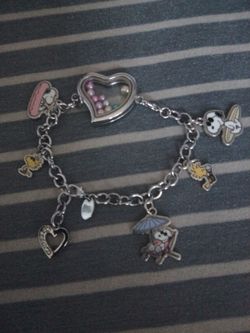 Silver plated chain heart locket with mini Akoya pearls and Snoopy charms