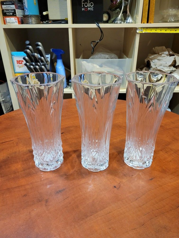3 crystal flower vases set, Vasos de cristal. Florero
