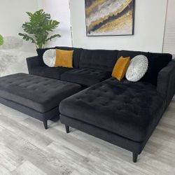 Sectional !!! Free Delivery !!! Couch with Ottoman Black Microfiber City Furniture 