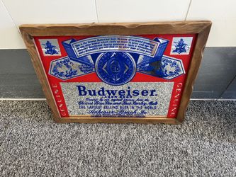 Vintage Large Budweiser mirror sign Wood Framed 27x21 mancave
