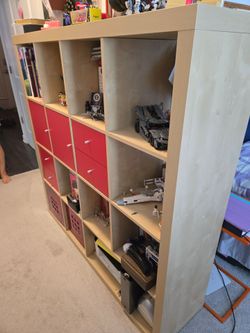 IKEA Kallax Shelf Unit with Red Inserts