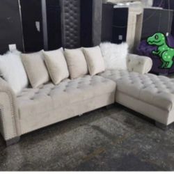 New White Velvet Sectional With Free Delivery