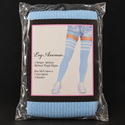 Leg Avenue 3-Stripe Ribbed Thigh High Socks Light Blue OS