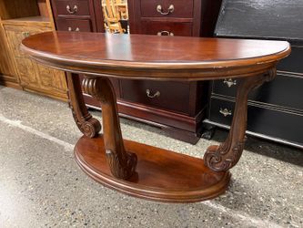 Traditional Demilune Ornately Carved Wooden Sofa Table