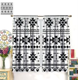 Southwestern Blackout Curtains Vintage Black White Rustic Style Aztec Western Tribal Navajo Native Art Print for Bedroom Living Room Decor Rod Pocket 