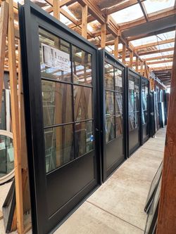 4-Entry Black glass doors 53x95 self closing /swing IN/out