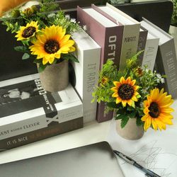 NEW! Tiyard 6pcs Sunflower Decor Artificial Potted Plants Yellow Fake Flower in Pots / FLORES Thumbnail