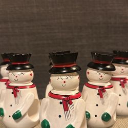 Vintage Hand painted Wooden snowmen Napkin Holders 